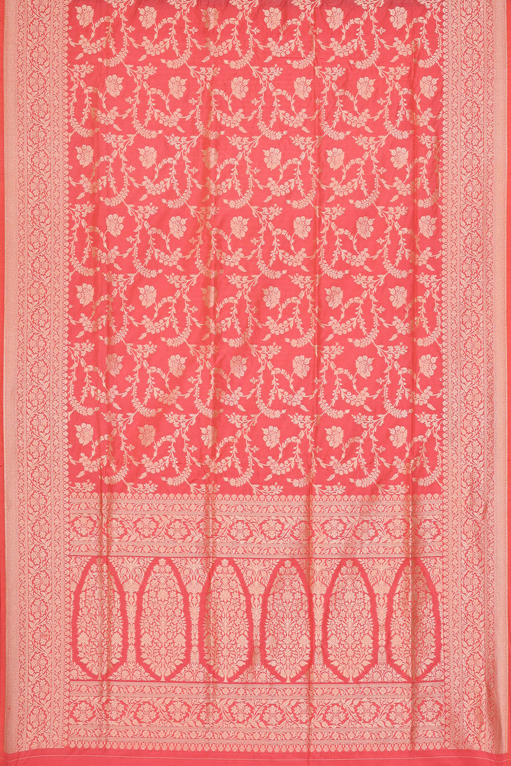 Image of Coral-Pink Banarasi Brocade Silk Saree