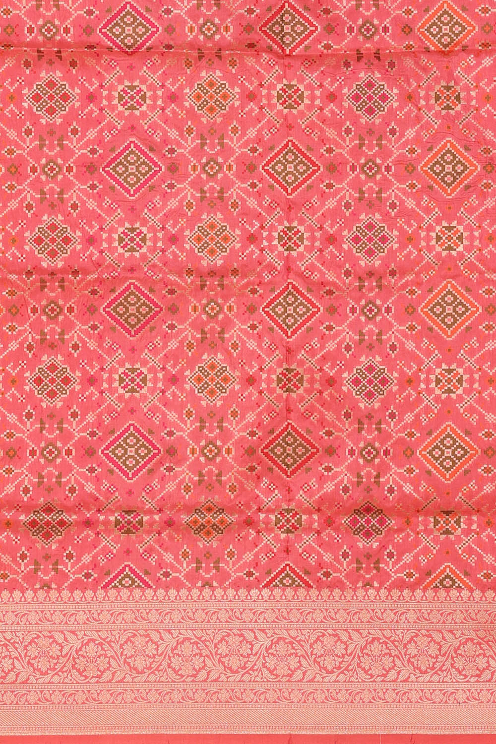 Image of Coral-Pink Banarasi Brocade Silk Saree