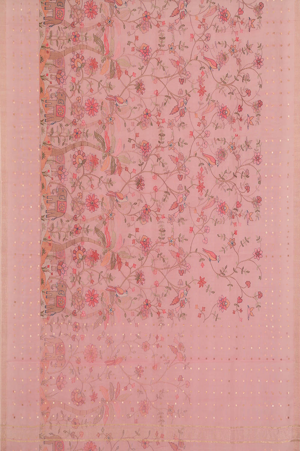 Image of Pink Tussar Silk Embroidery Saree