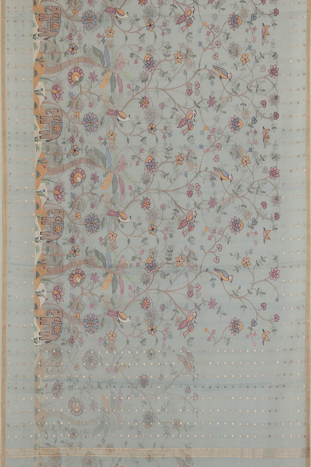 Image of Grey Tussar Silk Embroidery Saree