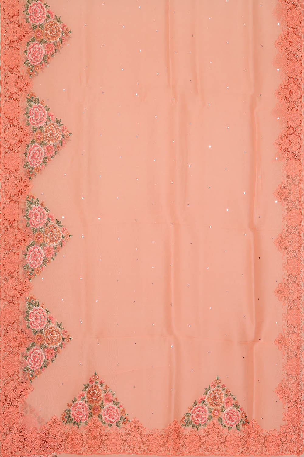 Image of Light-Peach Tussar Embroidery Silk Saree