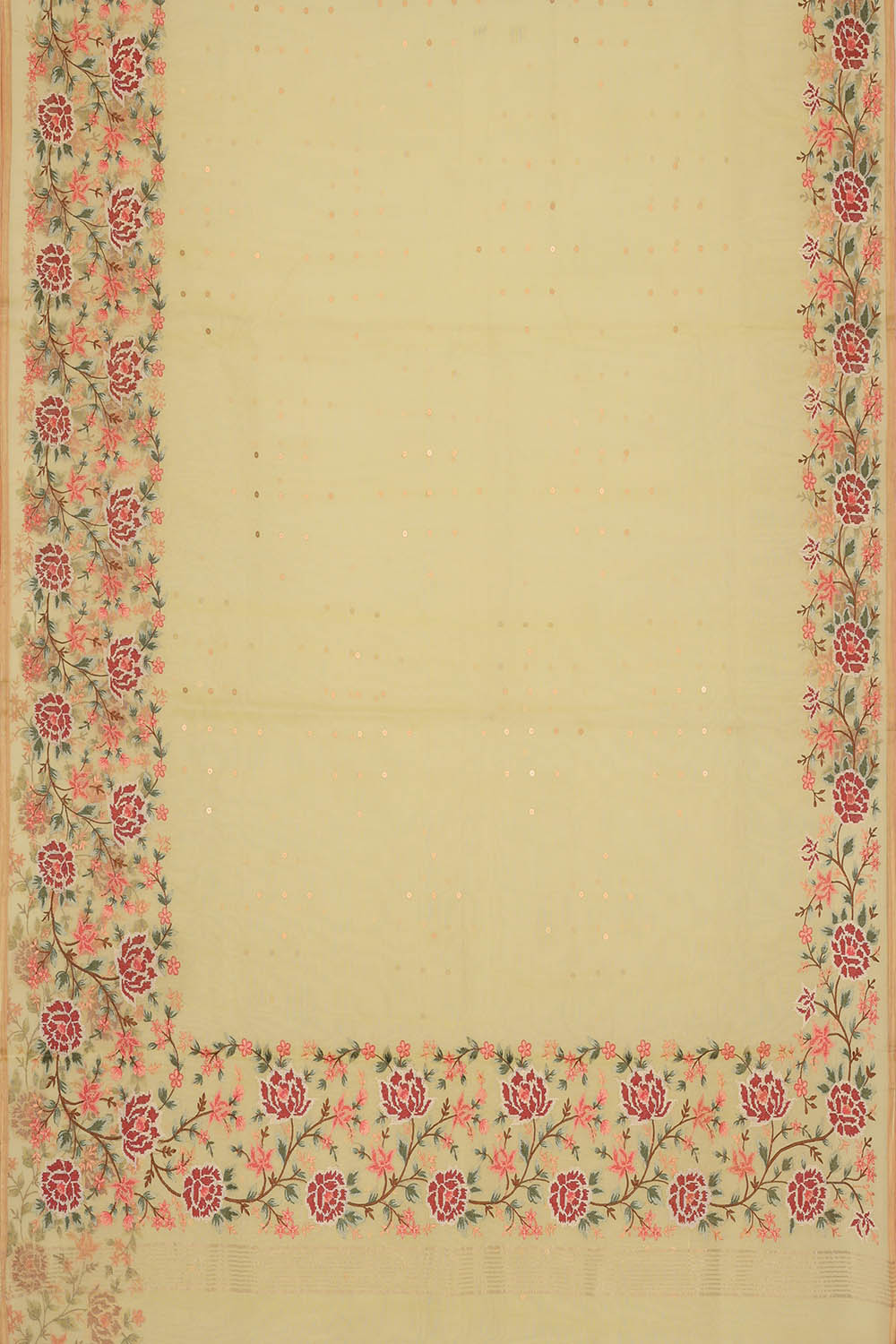 Image of Pale-Yellow Tussar Silk Embroidery Saree
