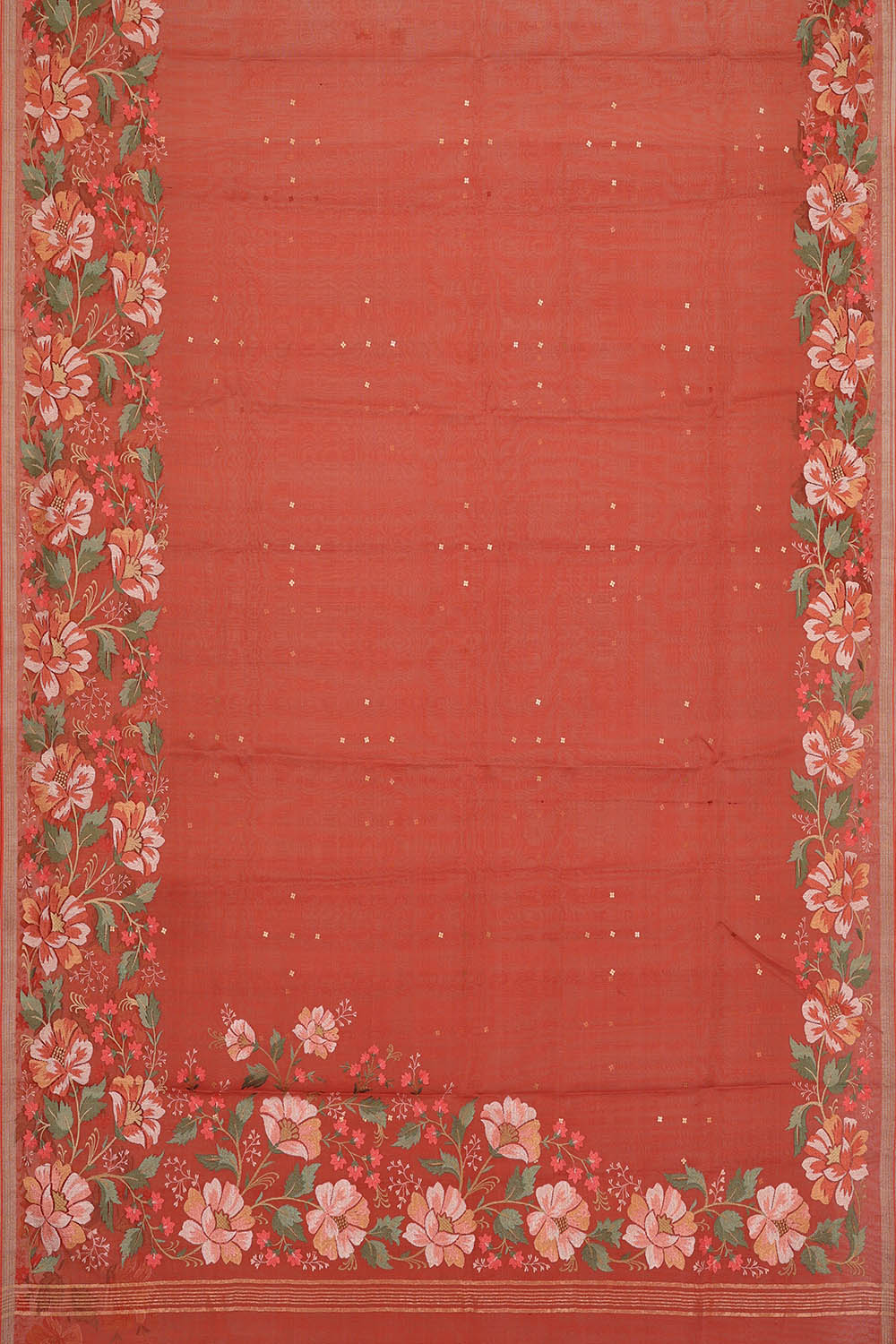Image of Red Tussar Silk Embroidery Saree
