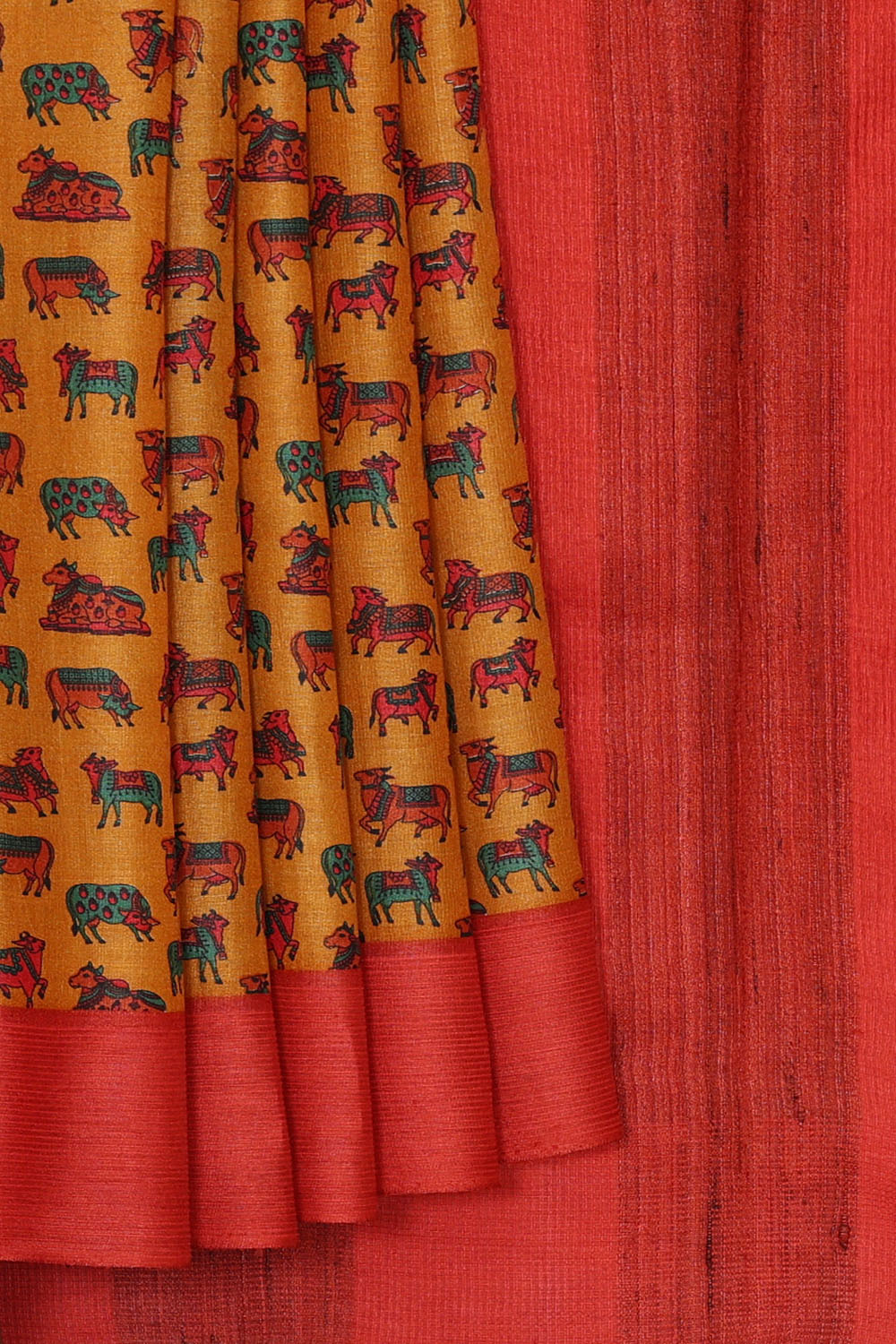 Image of Yellow Desi Tussar Printed Silk Saree