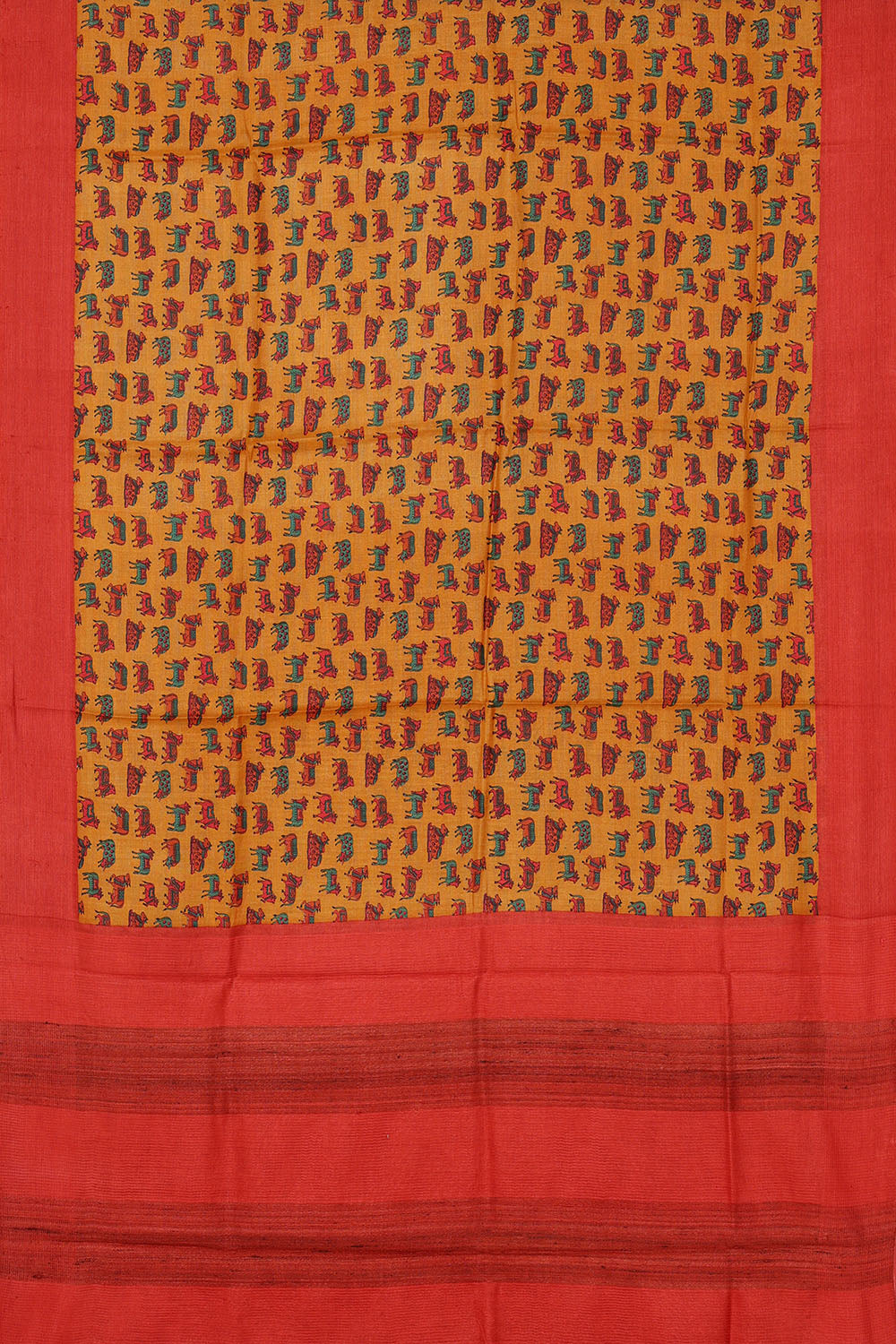 Image of Yellow Desi Tussar Printed Silk Saree
