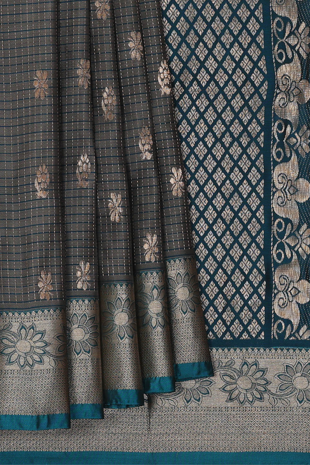 Image of Grey South Silk Kattam Saree