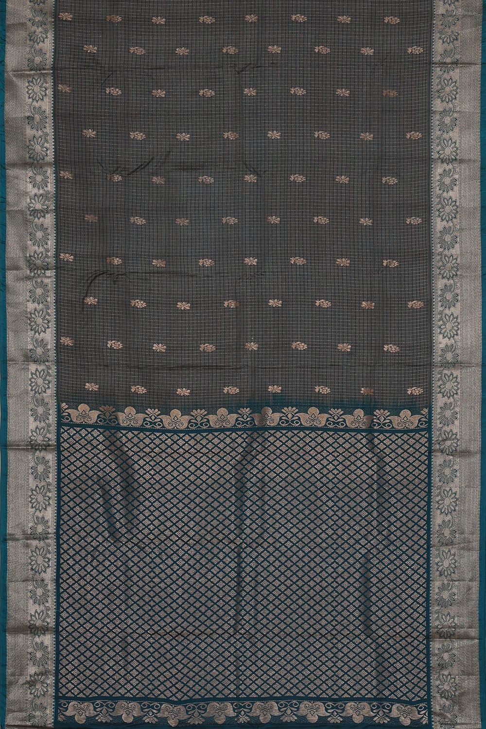 Image of Grey South Silk Kattam Saree