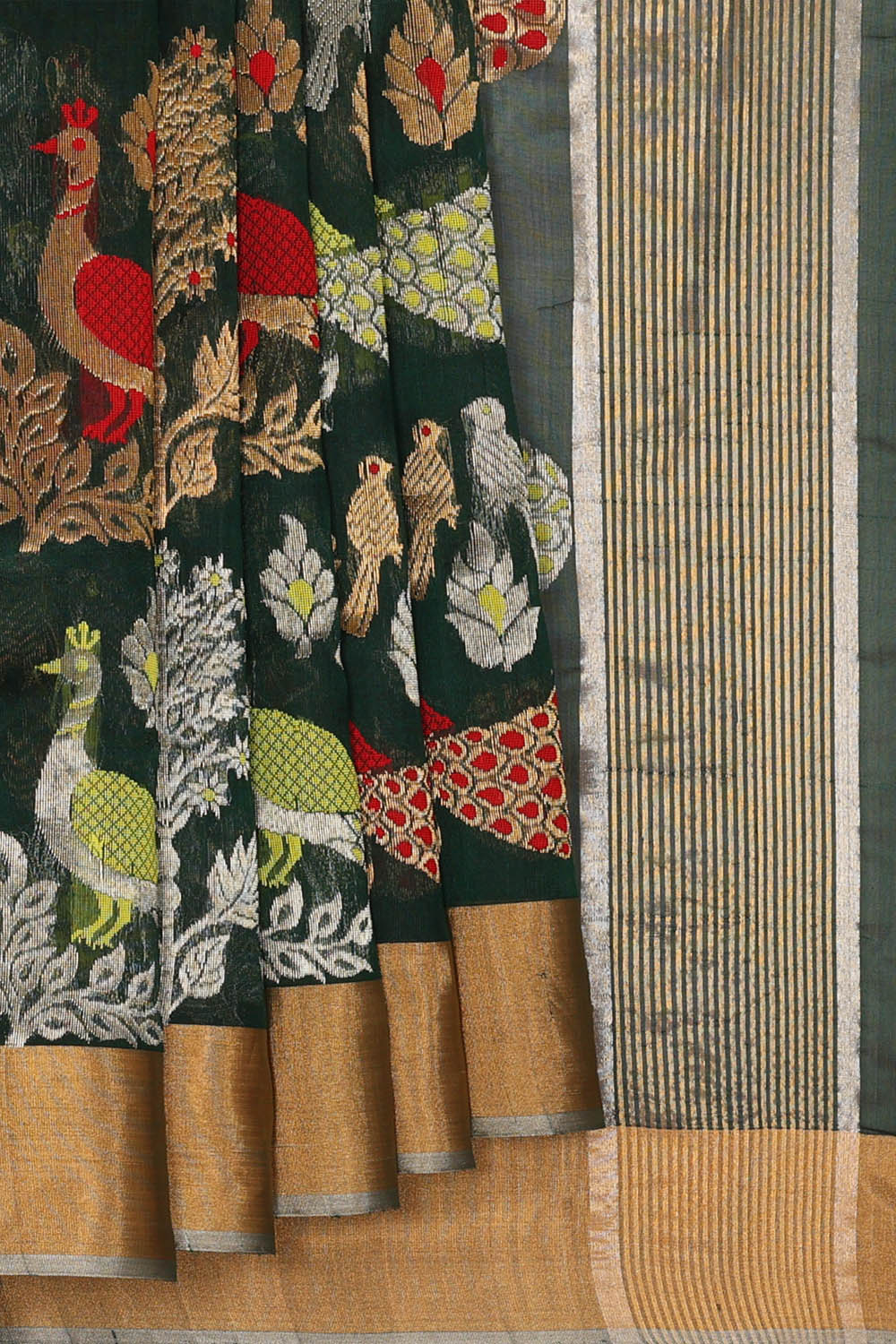 Image of Bottle-Green Chanderi Silk Saree