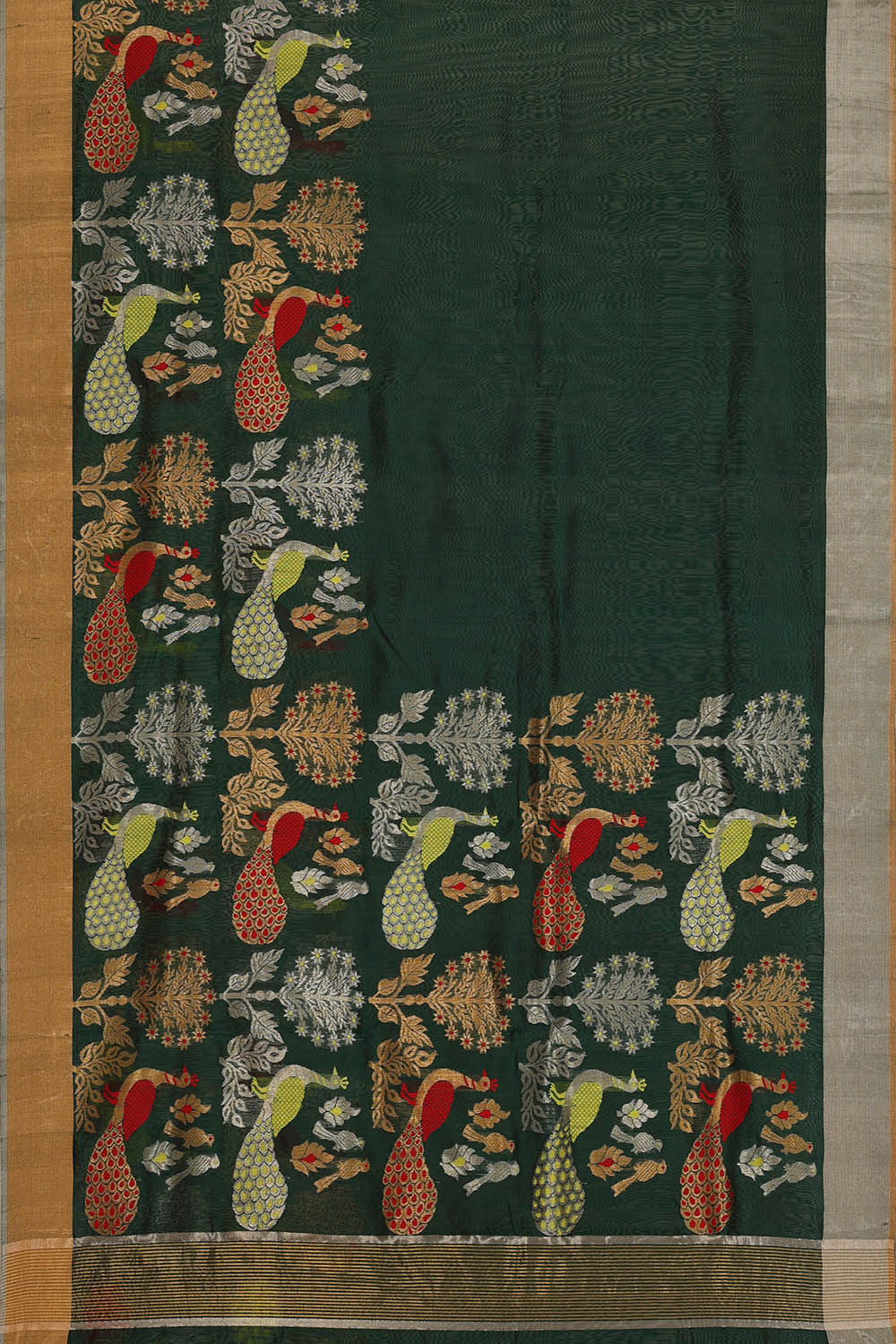 Image of Bottle-Green Chanderi Silk Saree