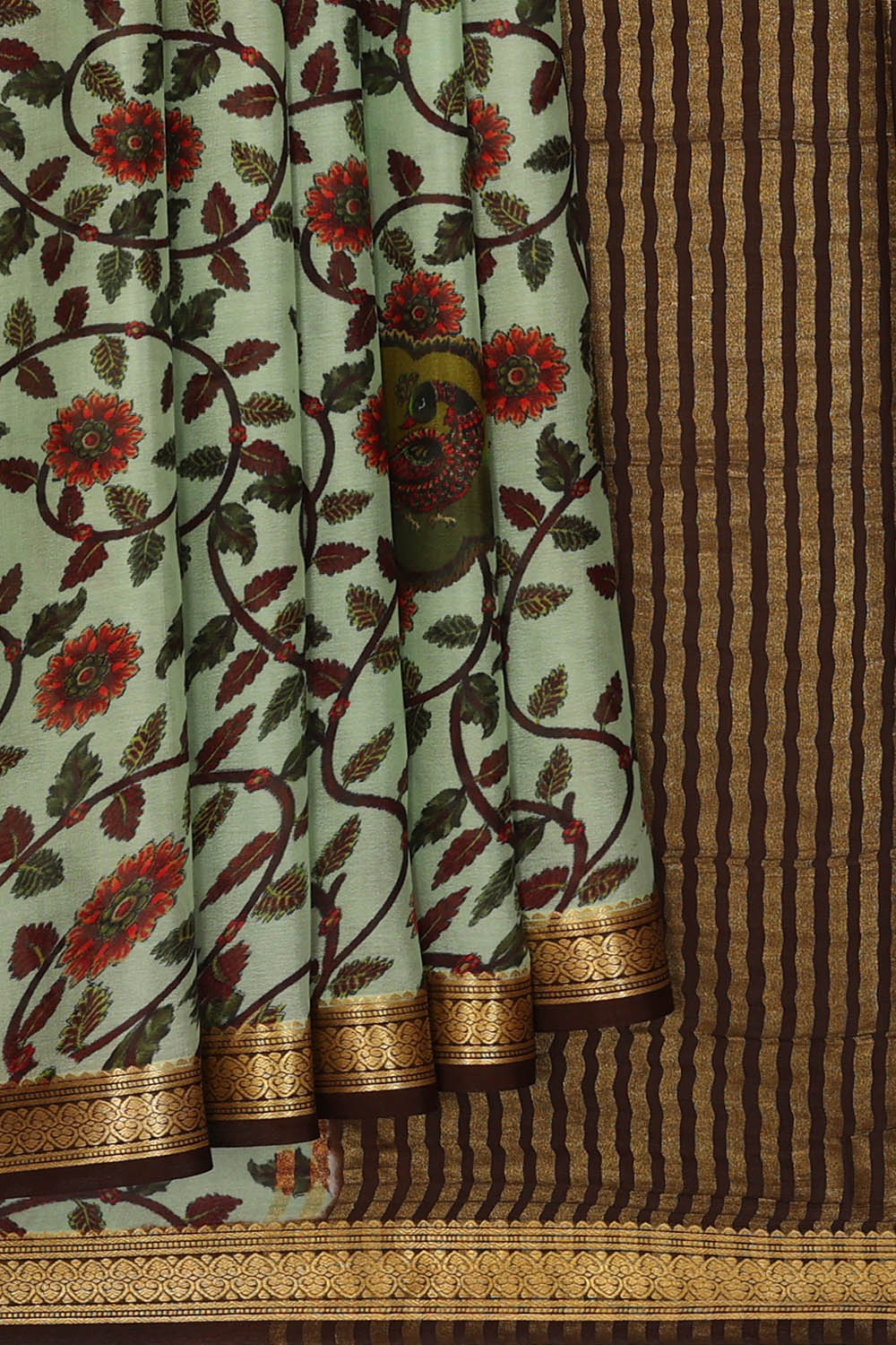 Image of Off-White Crepe Silk Saree