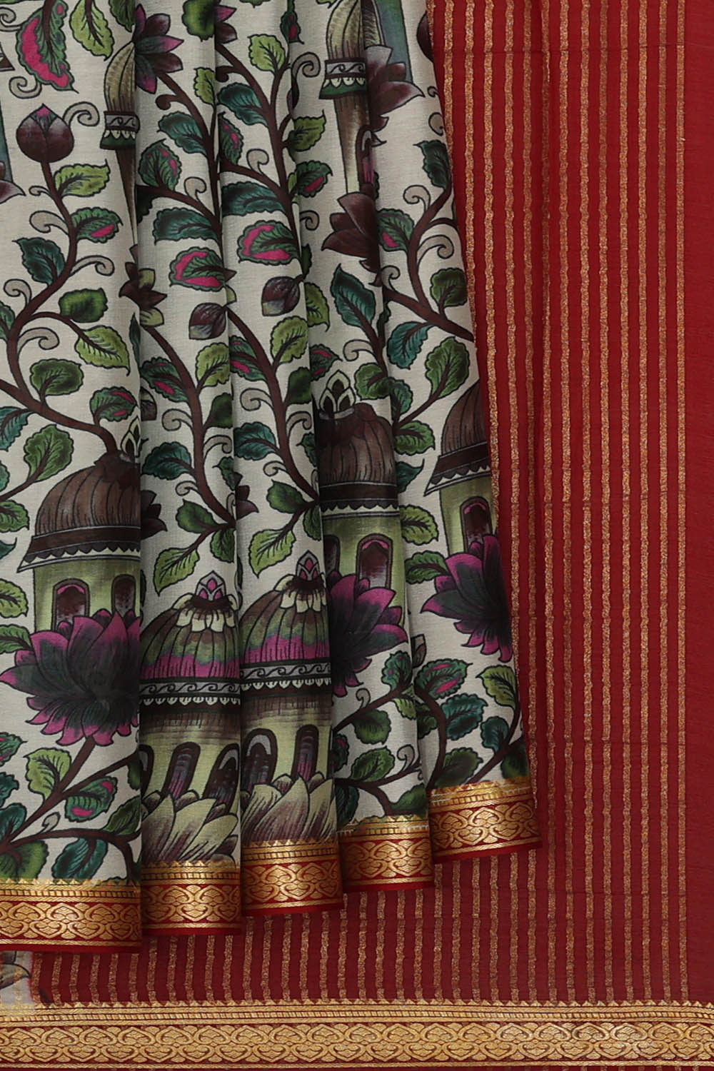 Image of Off-white Crepe Silk Saree