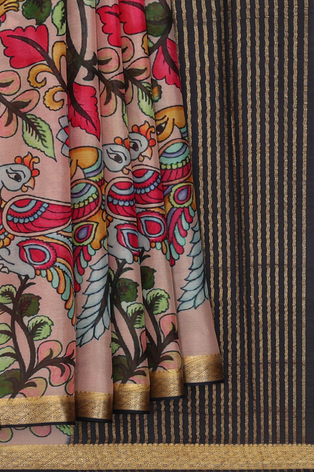 Image of Peach-Pink Crepe Silk Saree