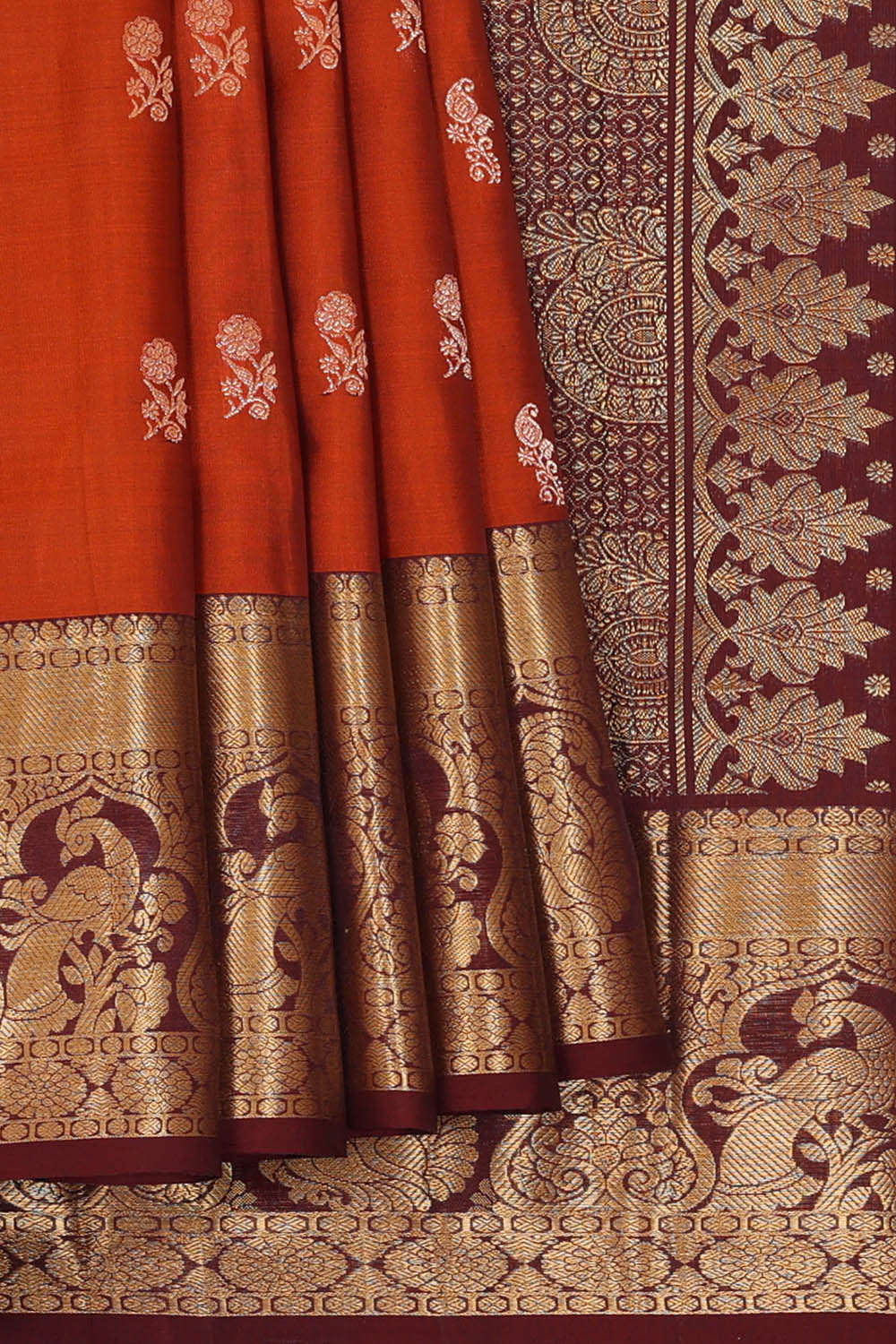 Image of Rust-Orange South Silk Saree
