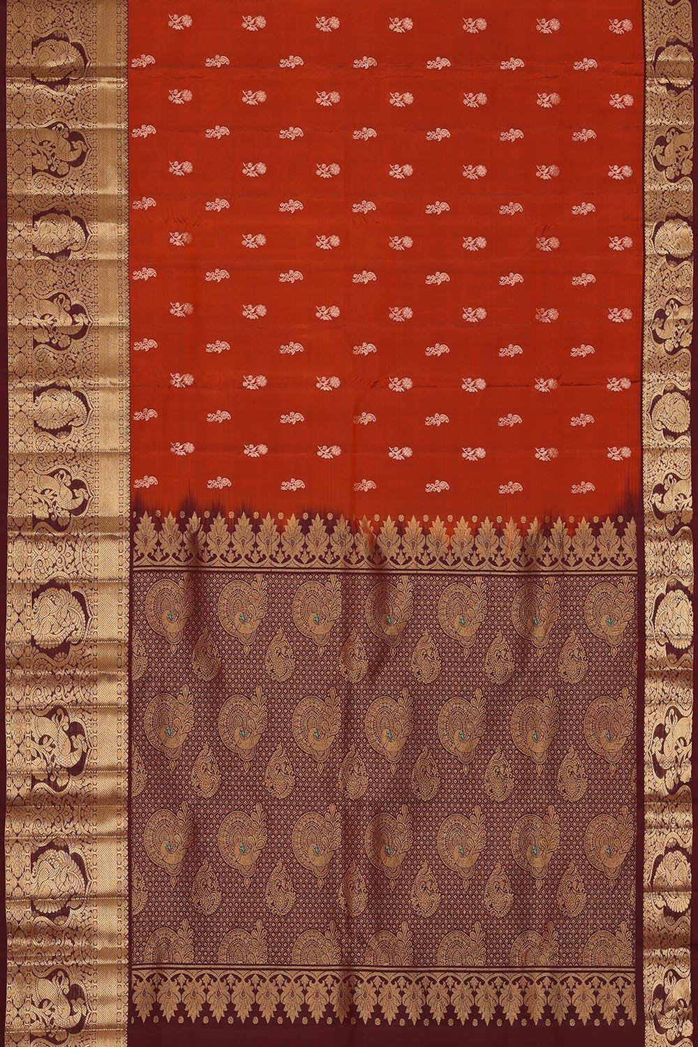 Image of Rust-Orange South Silk Saree