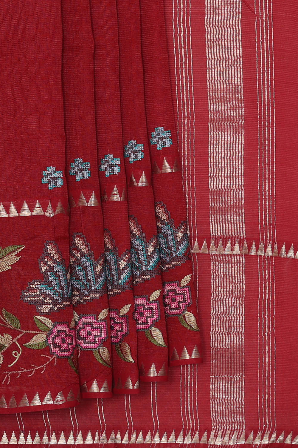 Image of Maroon Mangalgiri Embroidery Silk Saree