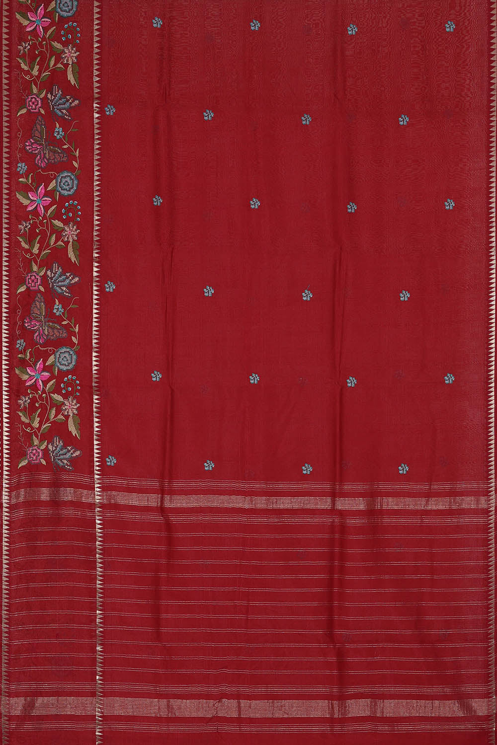 Image of Maroon Mangalgiri Embroidery Silk Saree
