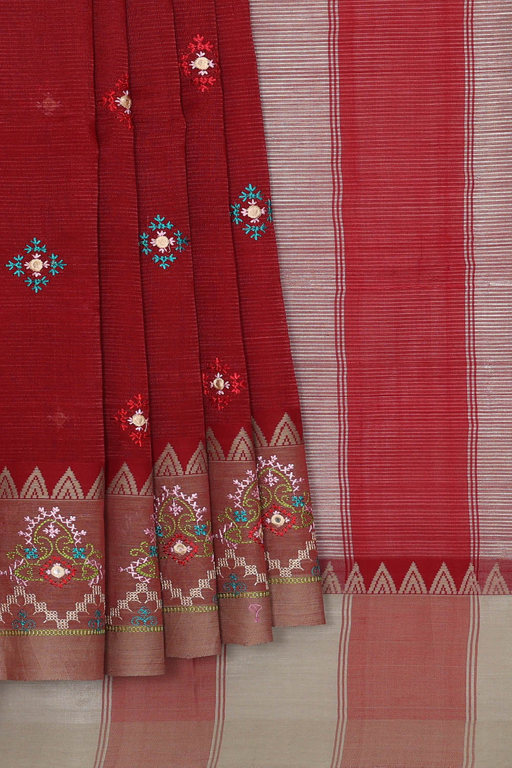 Image of Maroon Mangalgiri Embroidery Silk Saree