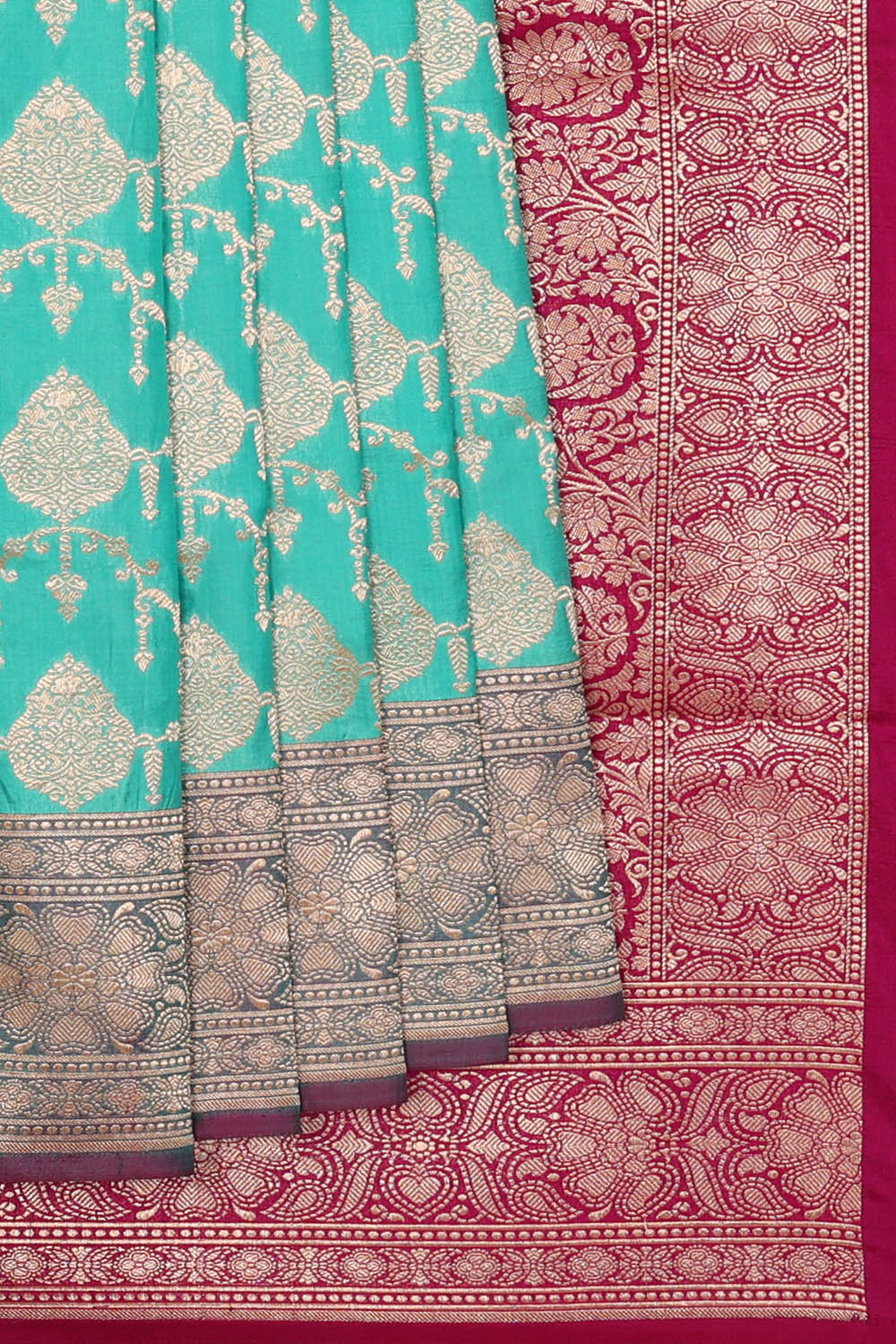 Image of Turquoise-Blue Banarasi Silk Saree