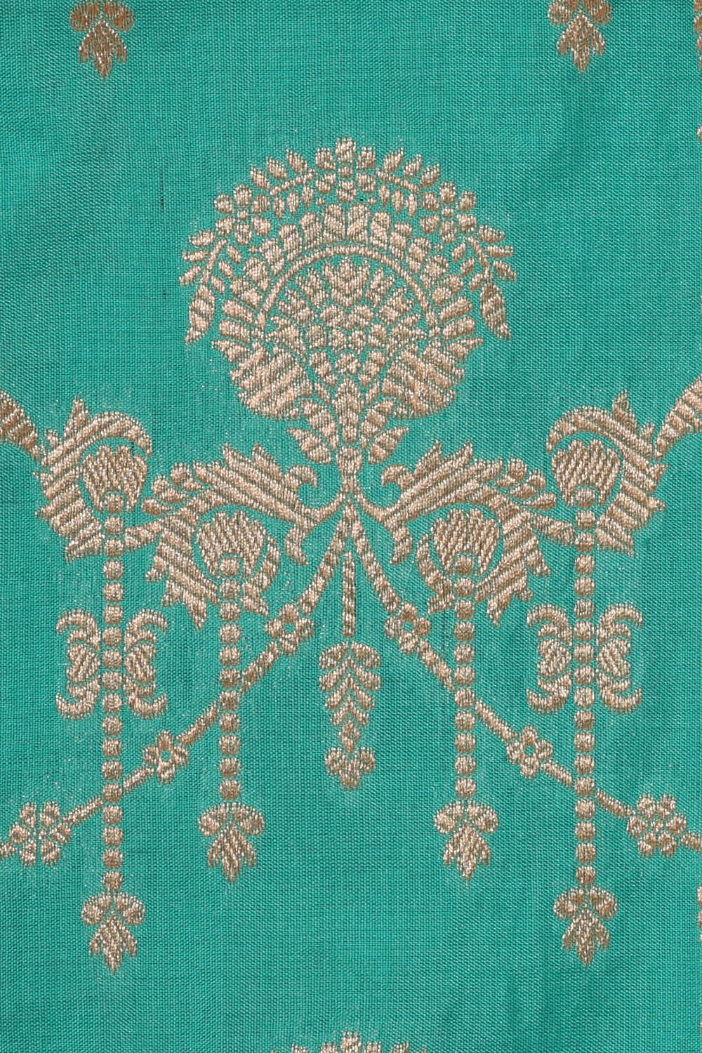 Image of Turquoise-Blue Banarasi Silk Saree