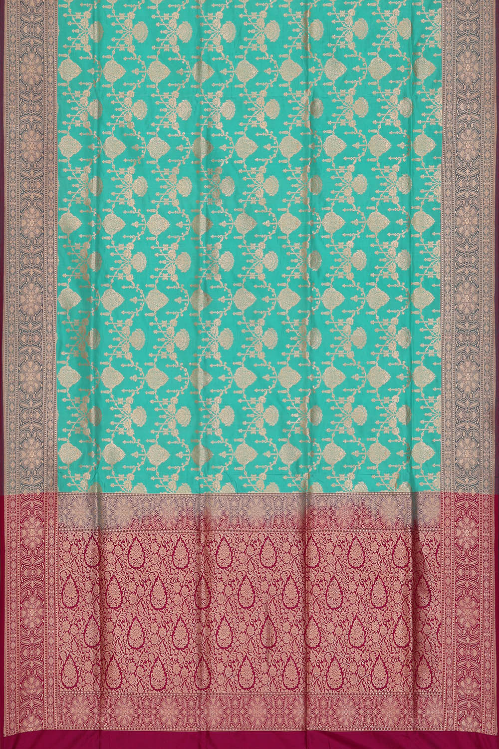 Image of Turquoise-Blue Banarasi Silk Saree