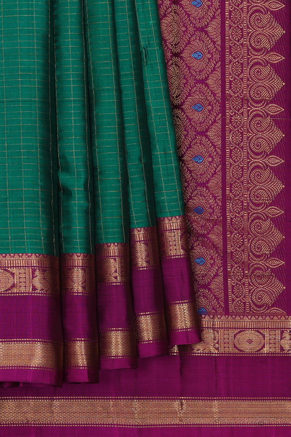 Image of Teal-Green Kattam South Silk Saree