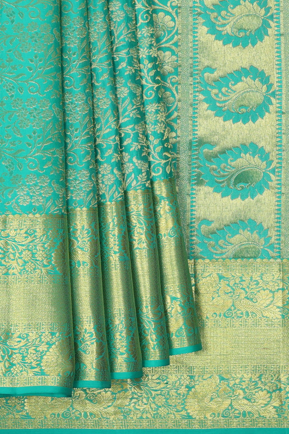 Image of Sea-Blue South Silk Brocade Saree