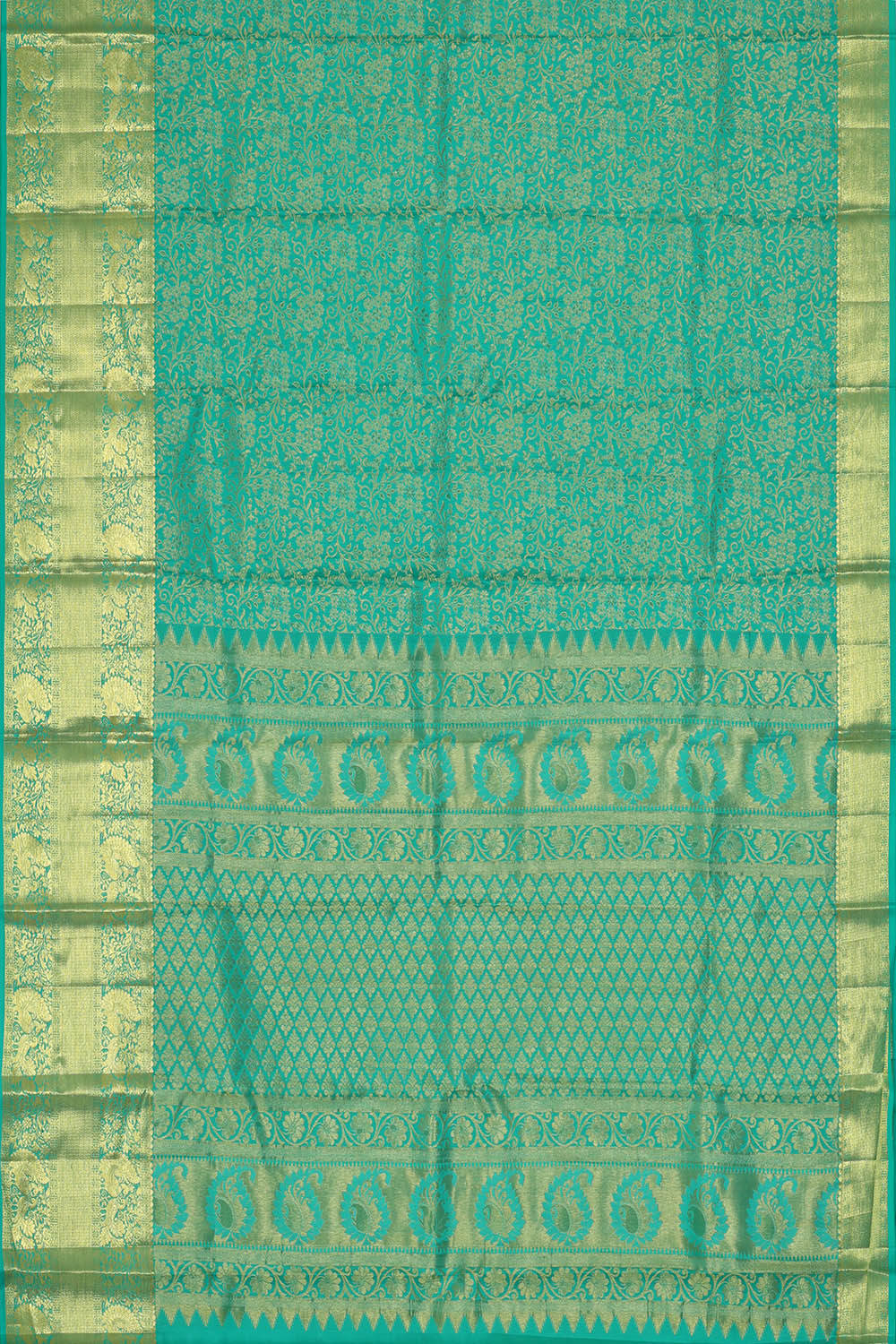 Image of Sea-Blue South Silk Brocade Saree