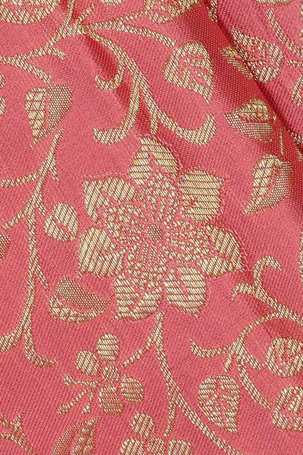 Image of Coral-Pink South Silk Brocade Saree