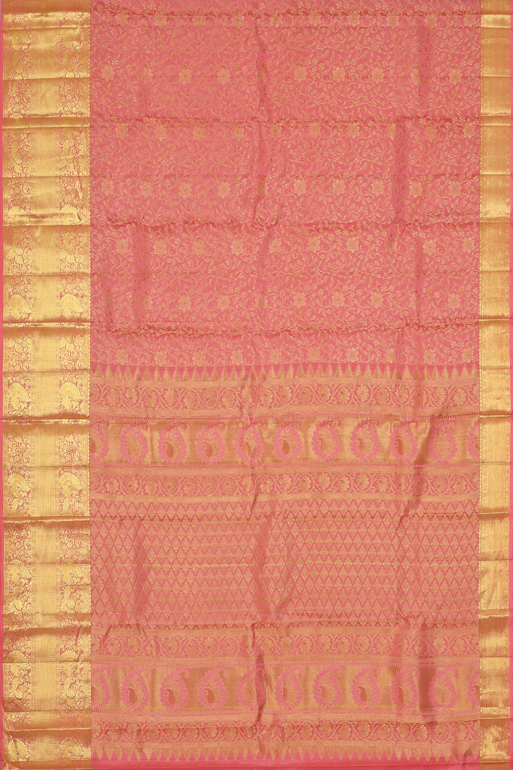 Image of Coral-Pink South Silk Brocade Saree