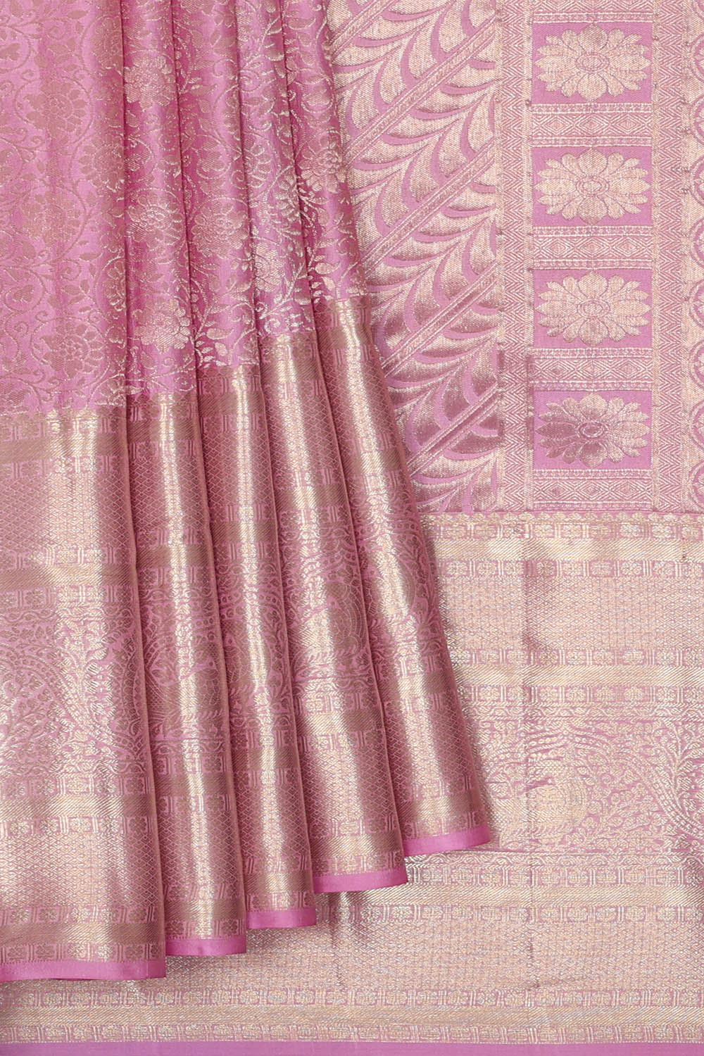 Image of Lavender-Pink South Silk Brocade Saree