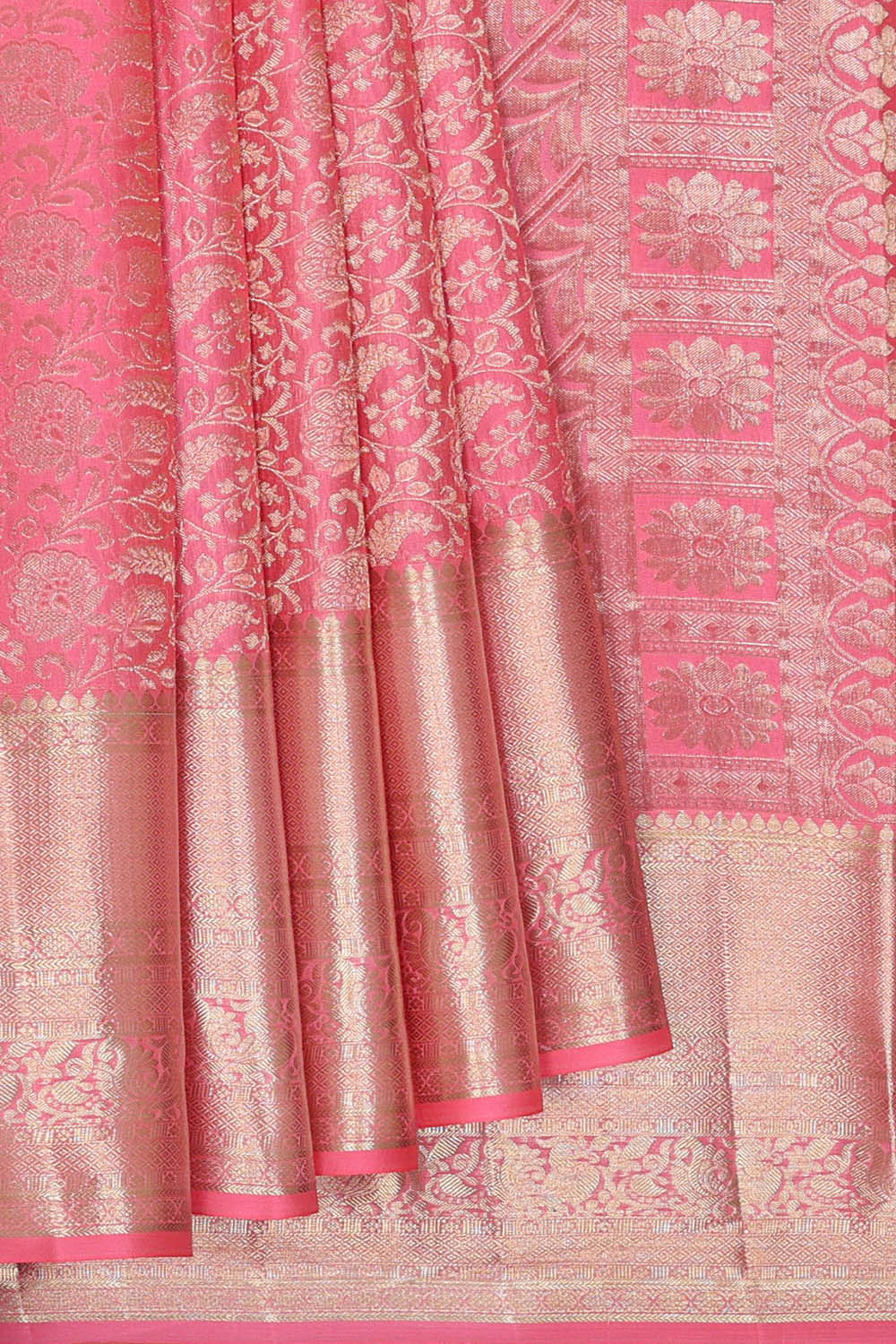 Image of Rose-Pink South Silk Brocade Saree