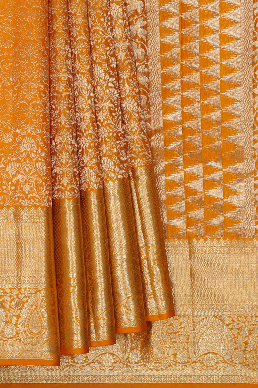 Image of Orange South Silk Brocade Saree