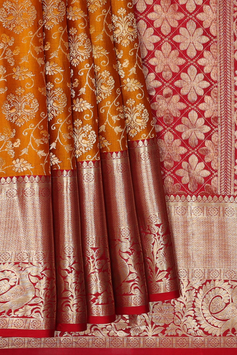 Image of Rust-Orange South Silk Saree