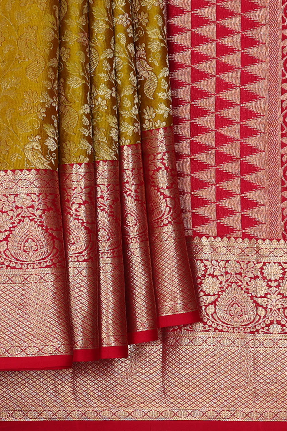 Image of Moss-Green South Silk Brocade Saree