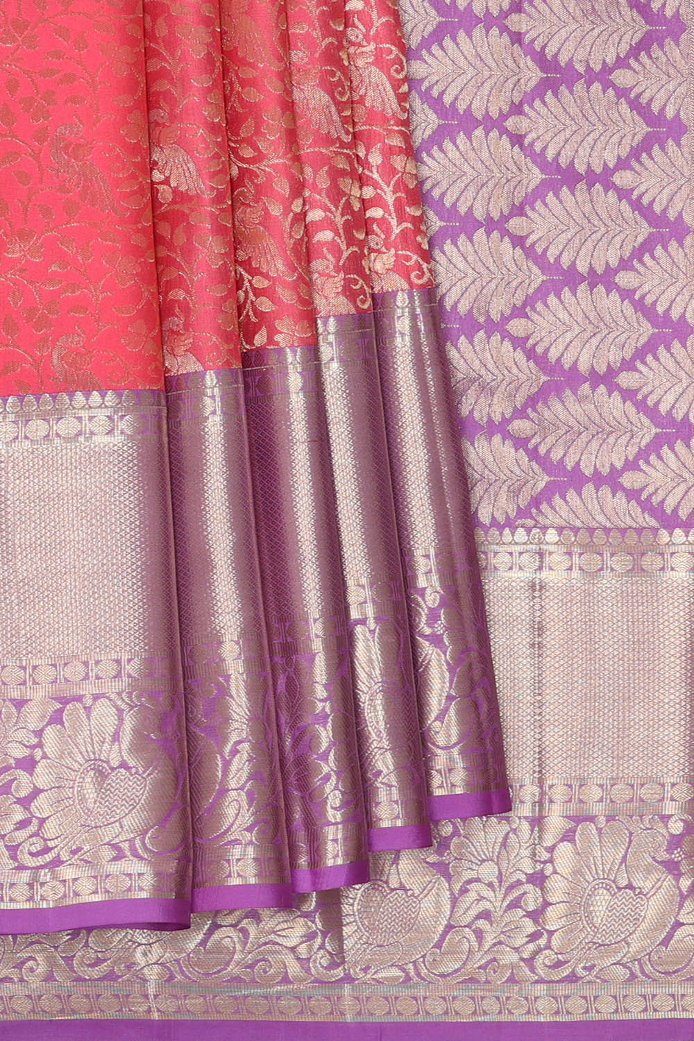 Image of Fuchsia-Pink South Silk Brocade Saree