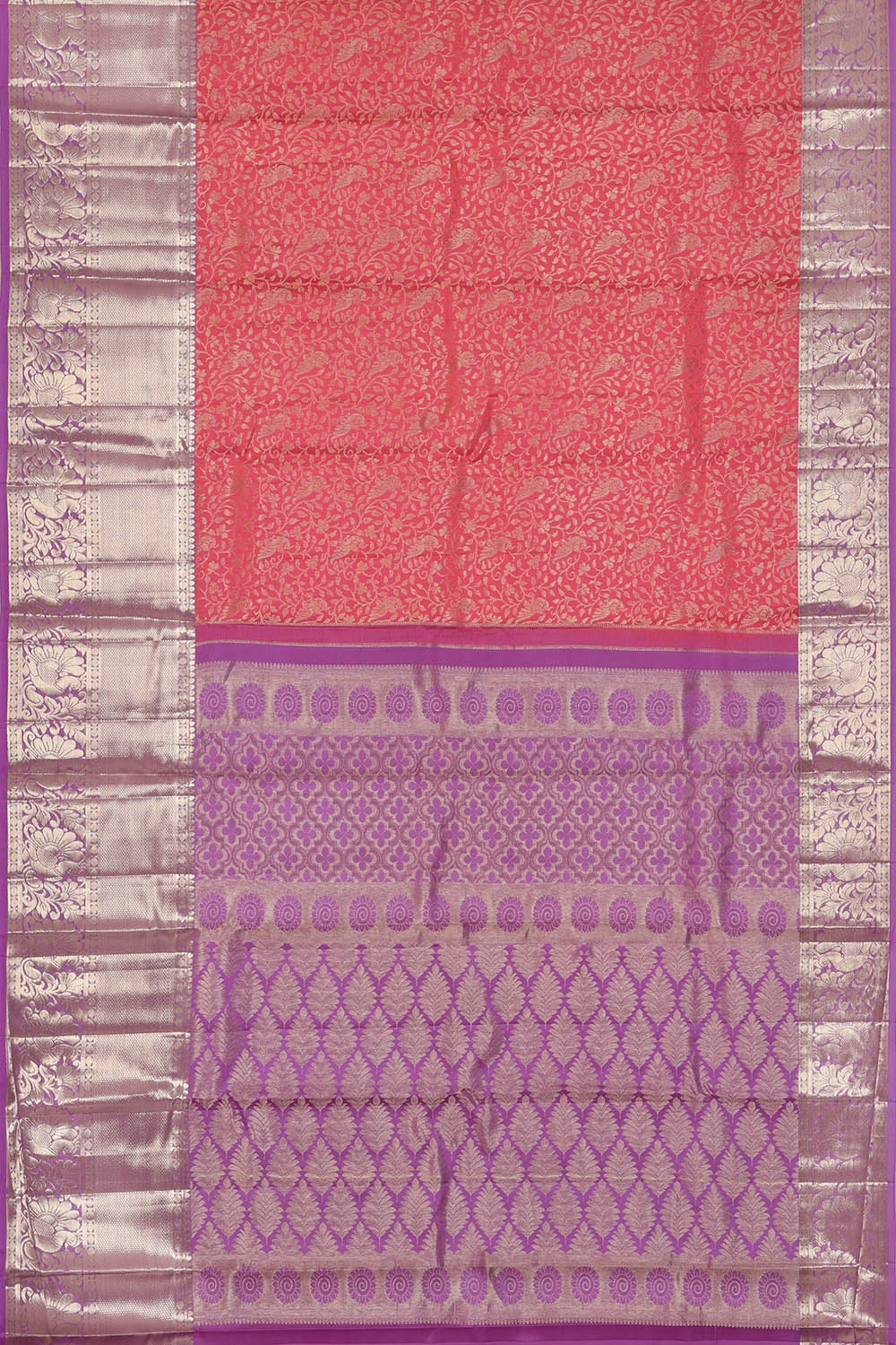 Image of Fuchsia-Pink South Silk Brocade Saree