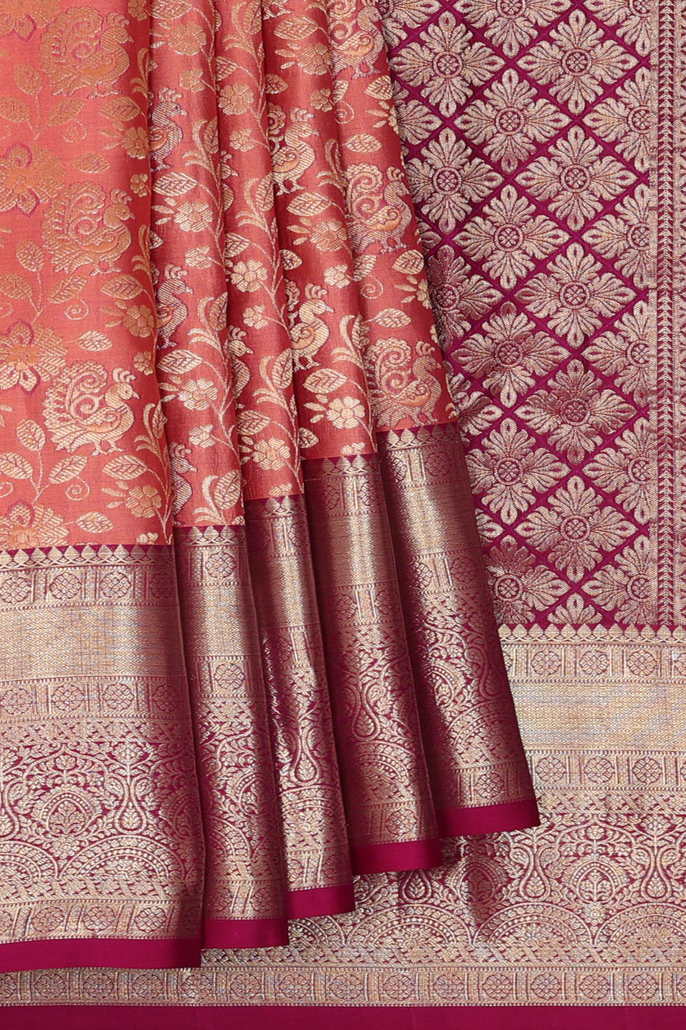 Image of Peach South Silk Brocade Saree