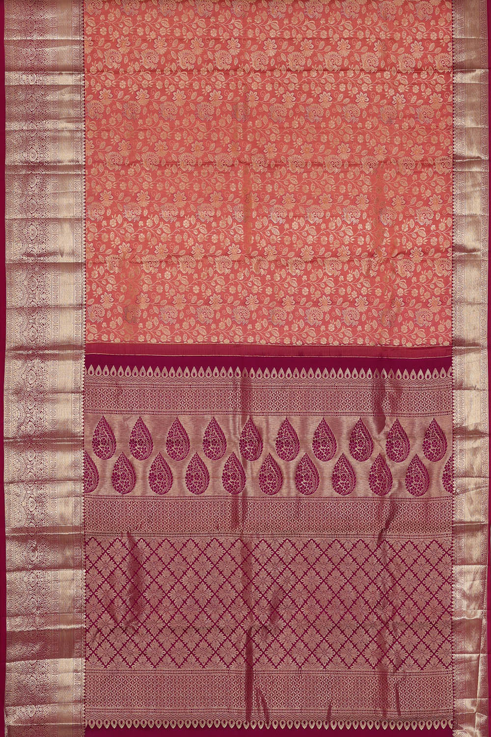 Image of Peach South Silk Brocade Saree