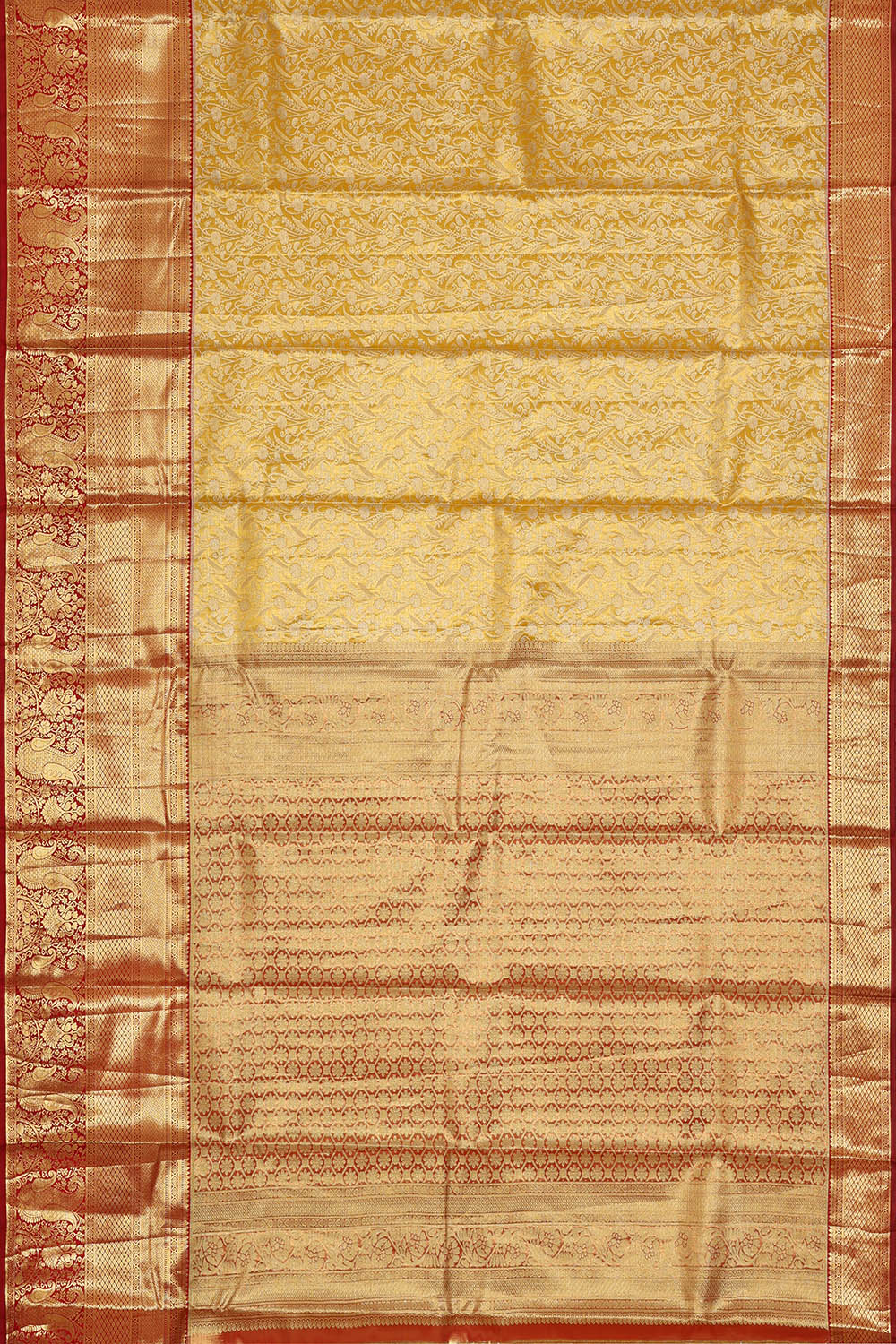 Image of Yellow Kanchipattu Tissue Brocade Saree