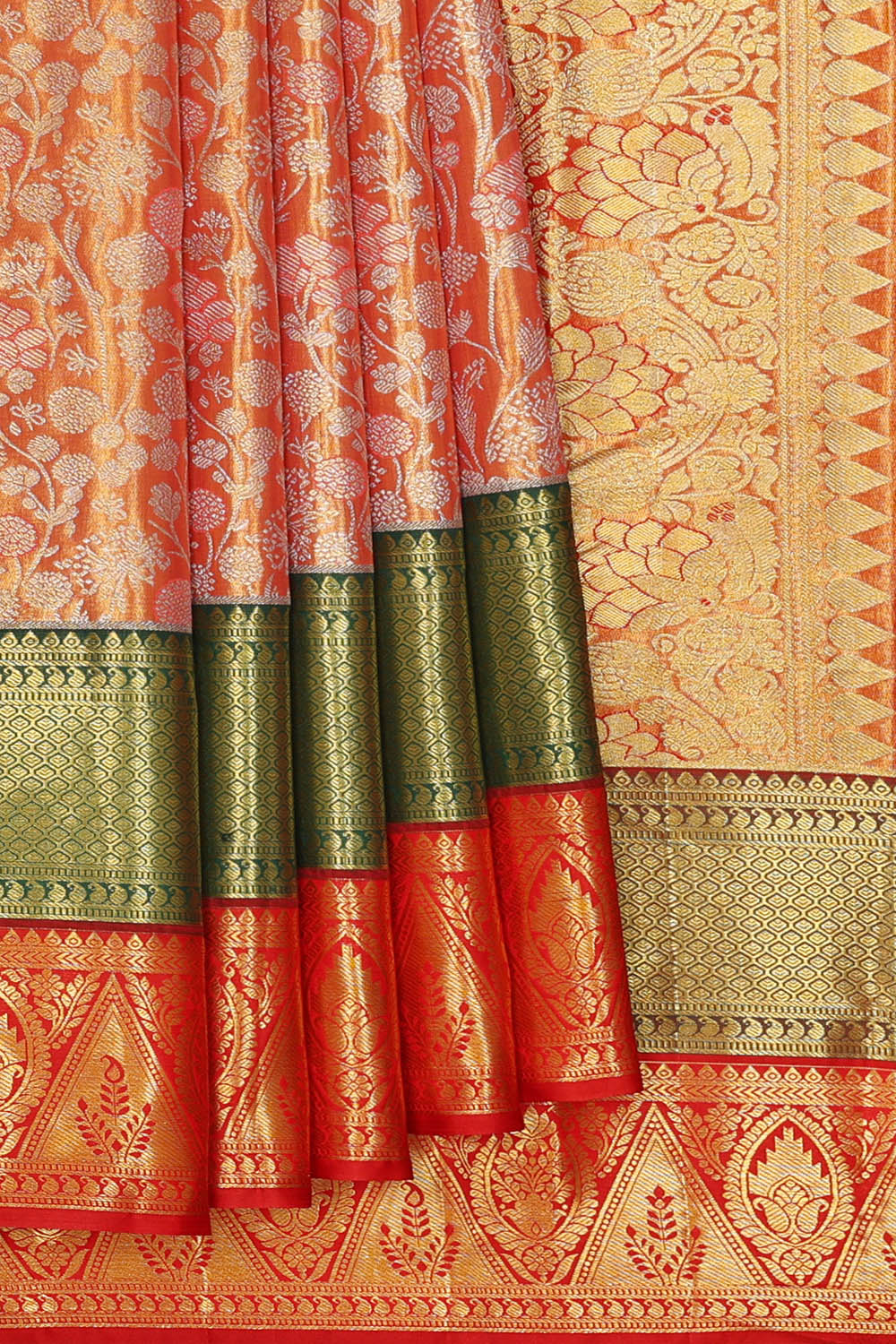 Image of Orange Kanchipattu Tissue Brocade Saree