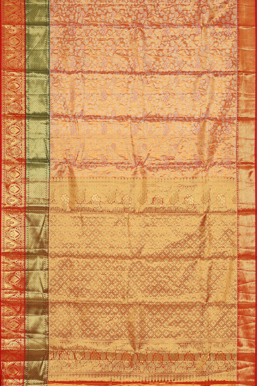 Image of Orange Kanchipattu Tissue Brocade Saree