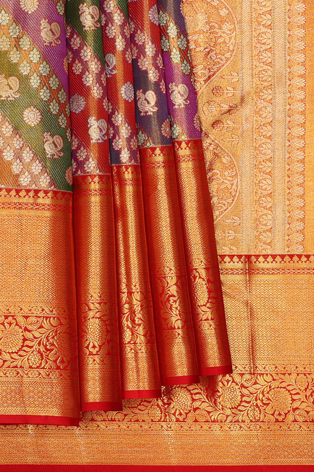 Image of Kanchipattu Multi-coloured Tissue Brocade Saree