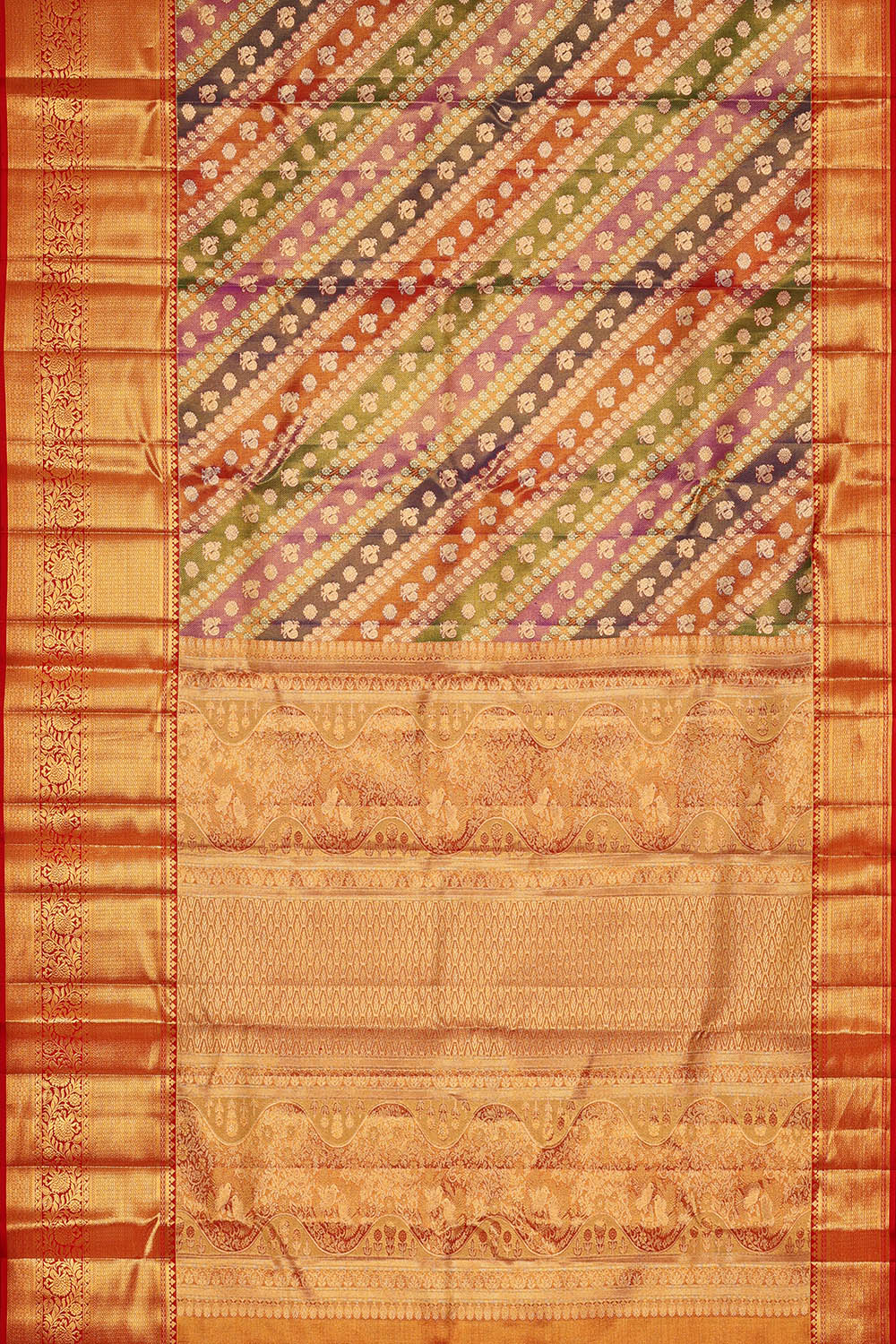 Image of Kanchipattu Multi-coloured Tissue Brocade Saree