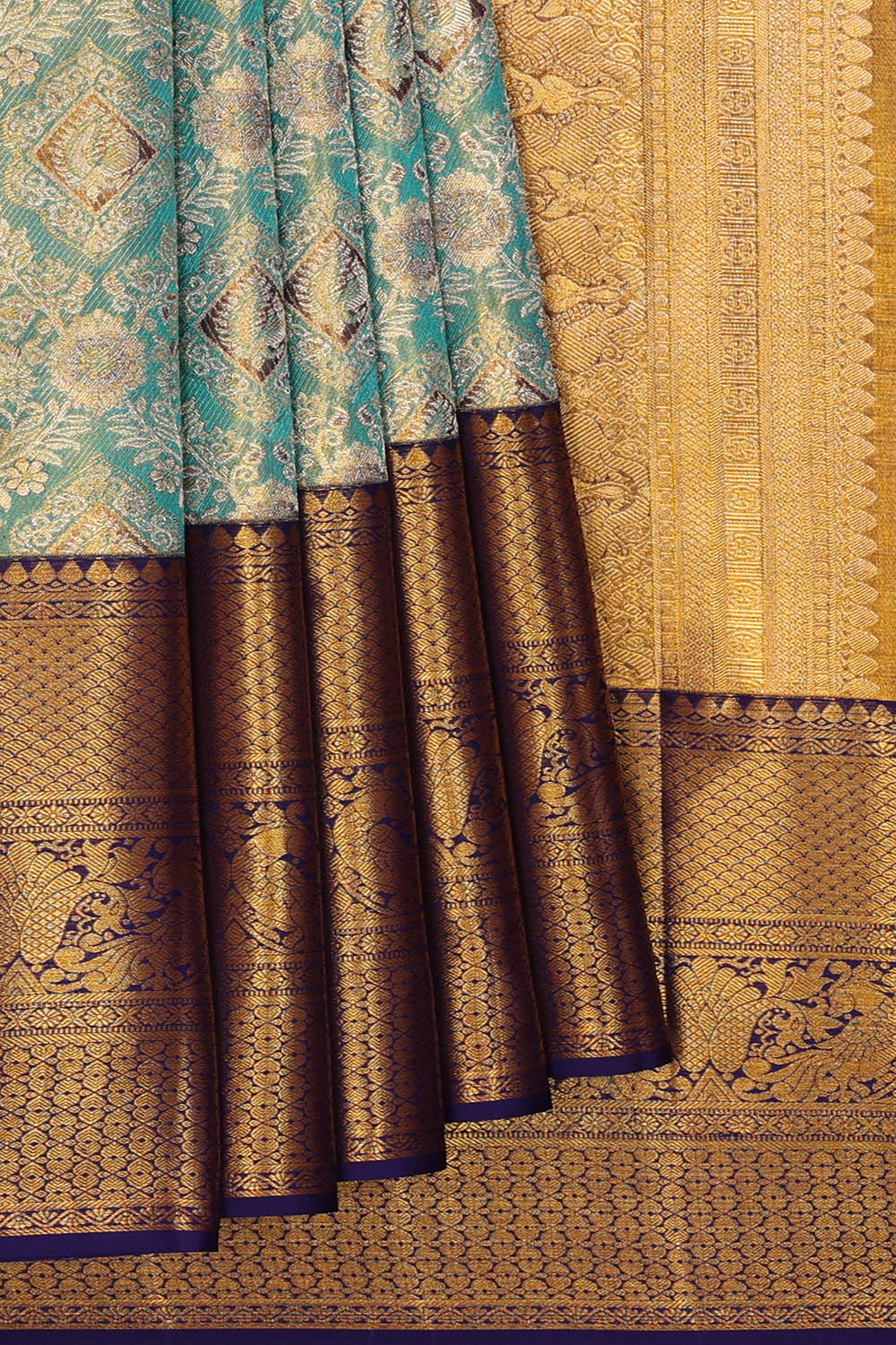 Image of Kanchipattu Blue Tissue Brocade Saree