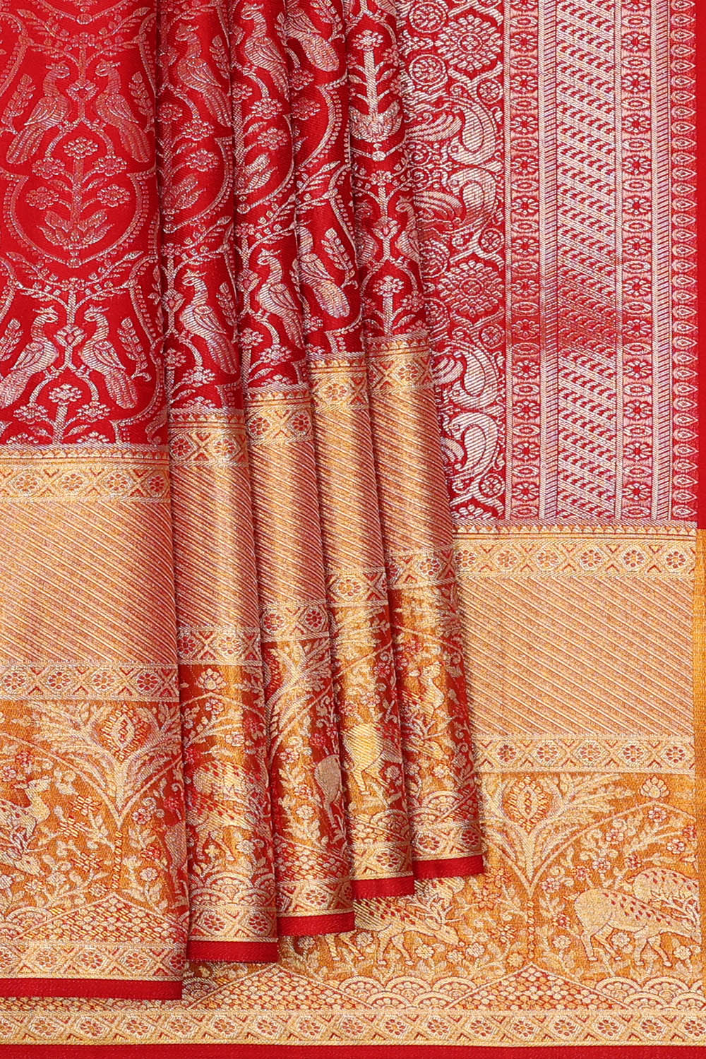 Image of Kanchipattu Crimson-Red Brocade Saree