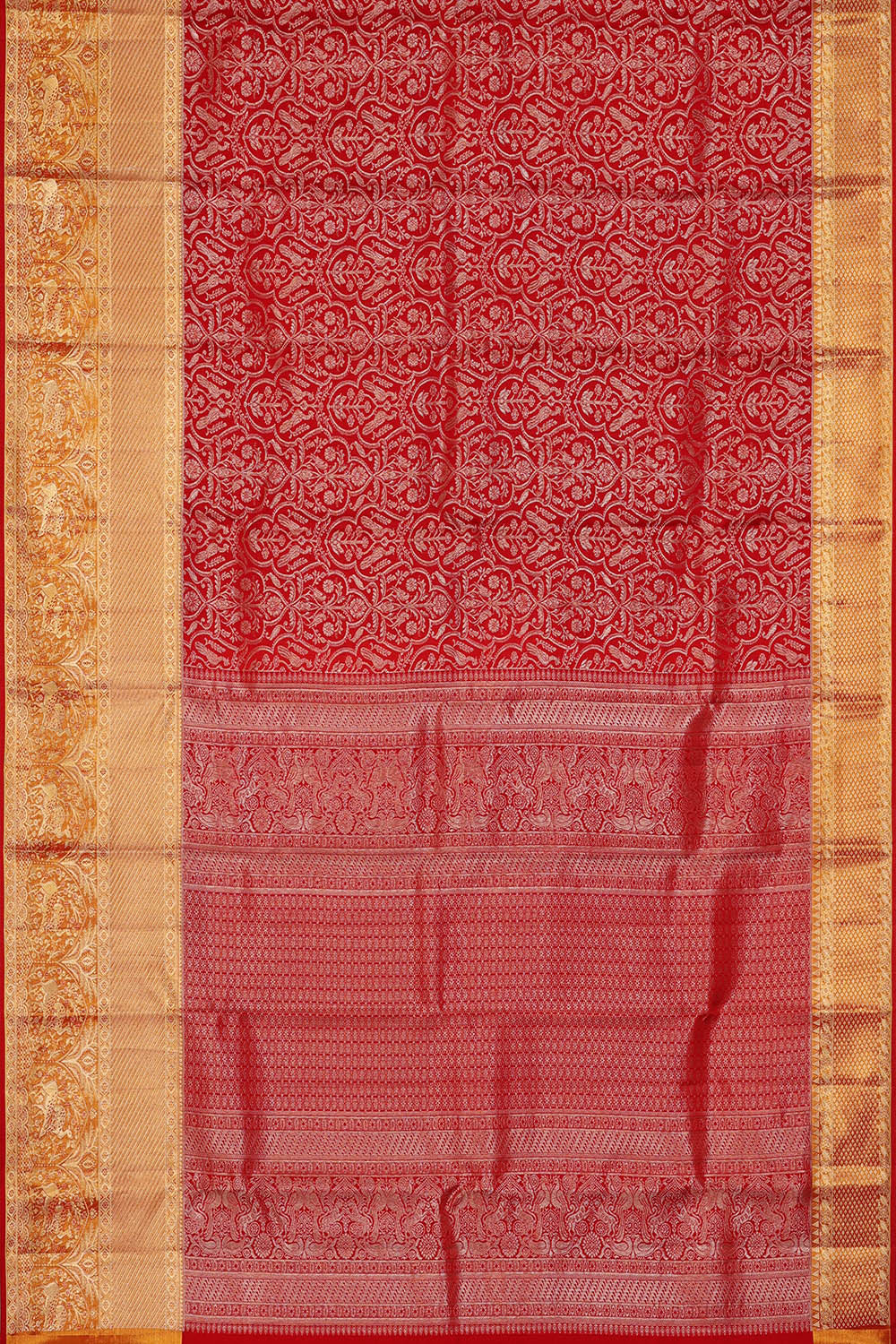 Image of Kanchipattu Crimson-Red Brocade Saree