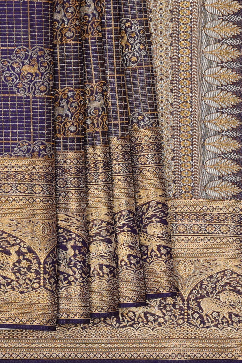 Image of Kanchipattu Navy-Blue Brocade saree