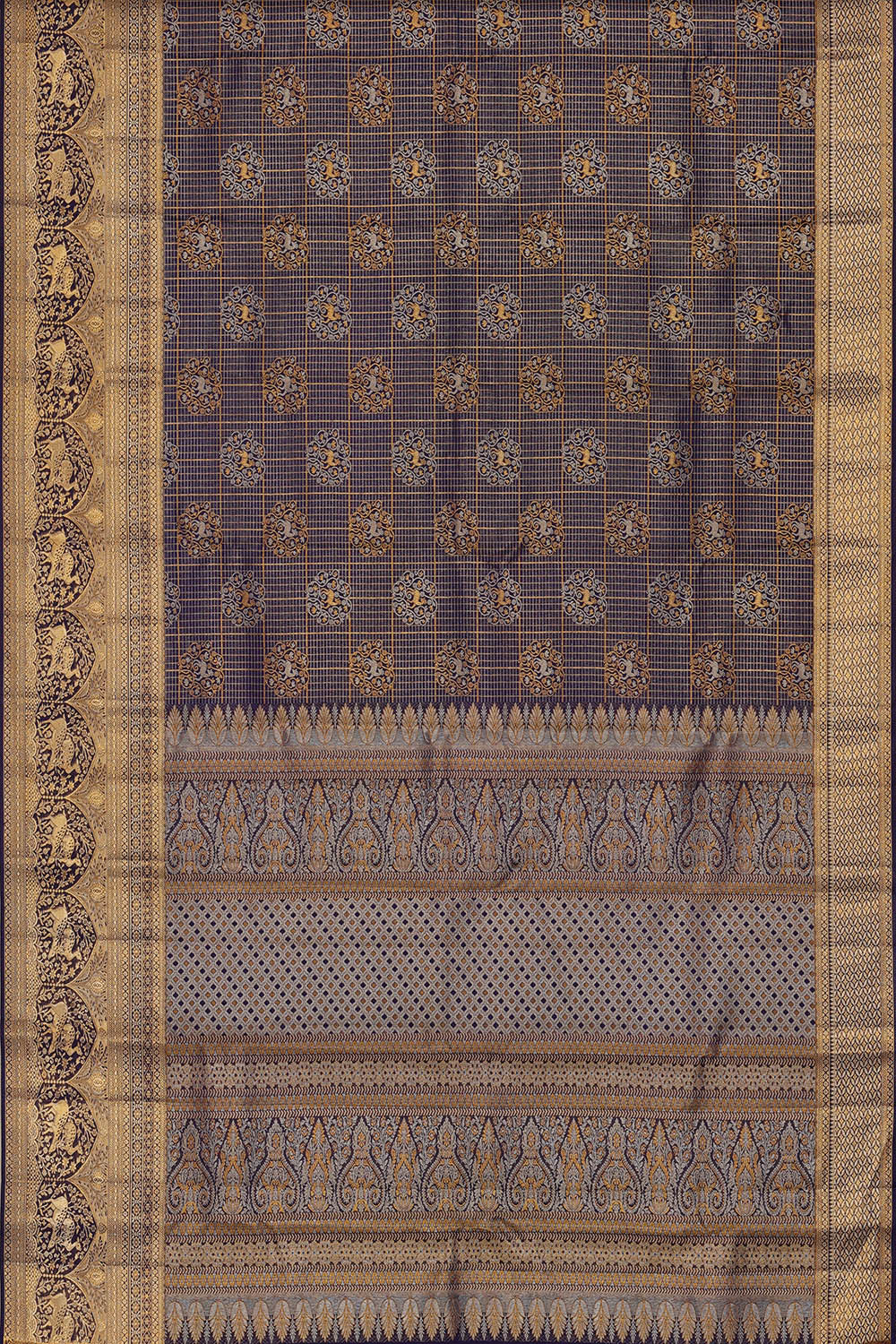 Image of Kanchipattu Navy-Blue Brocade saree