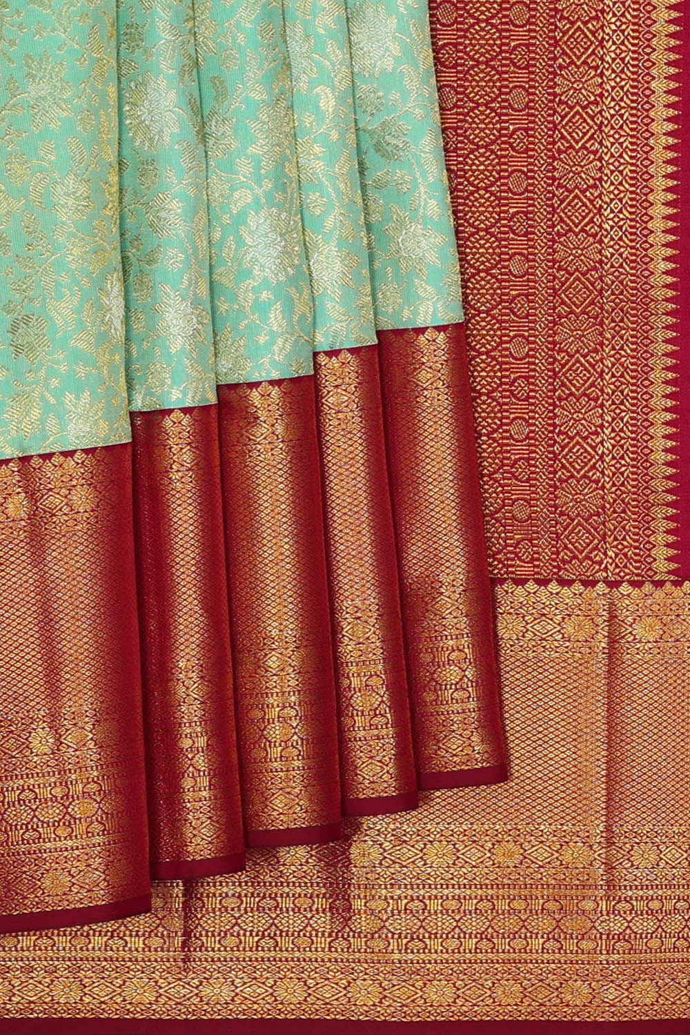 Image of Sea-Blue South Silk Brocade Saree