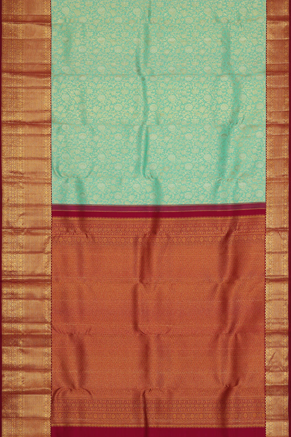Image of Sea-Blue South Silk Brocade Saree